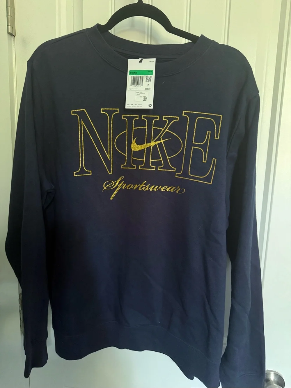 Nike Women’s Navy Crewneck Sweatshirt with Gold Logo
